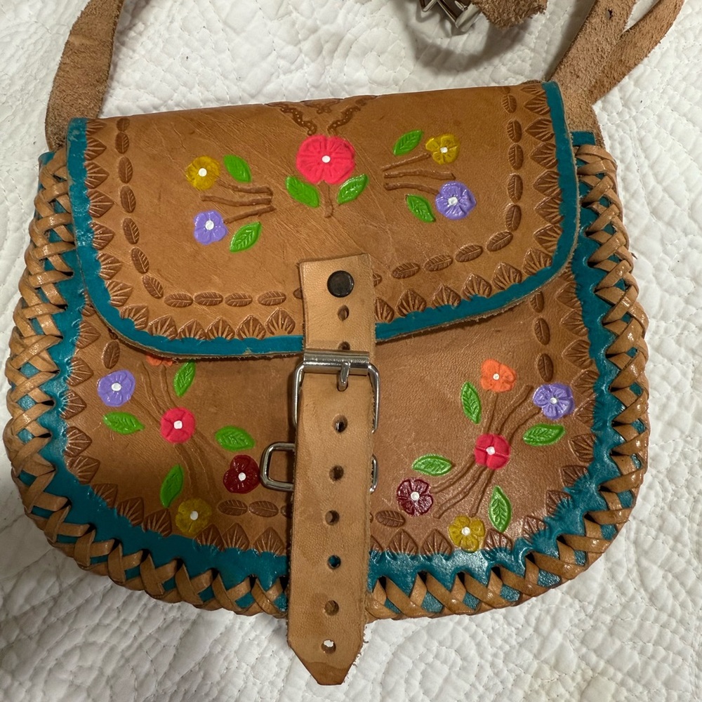 Children's Leather hand-tooled purse, small leather bag, genuine mexican leather